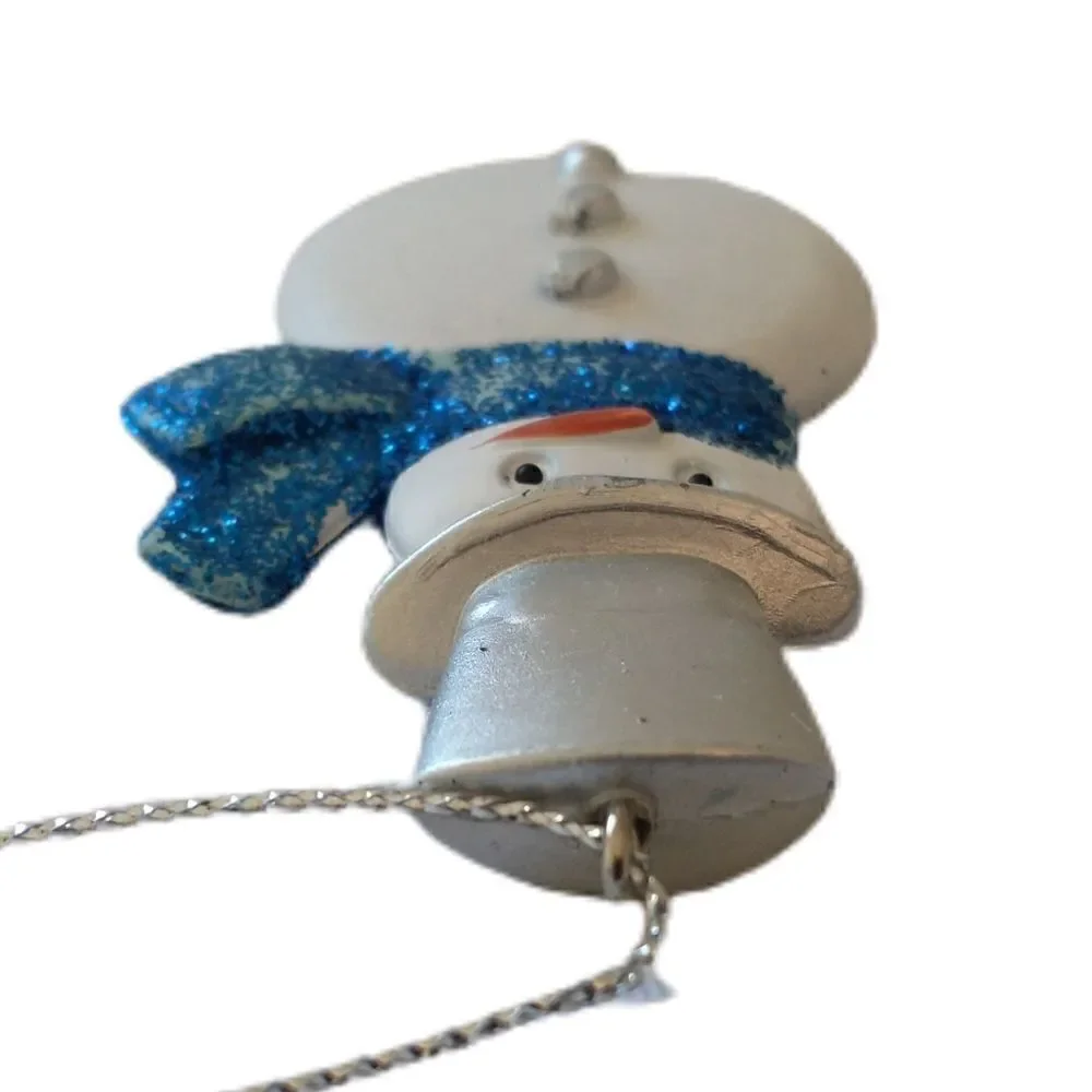 Snowman Ornament Glitter Acrylic Blue White Frosty Winter Snow Whimsical Holiday